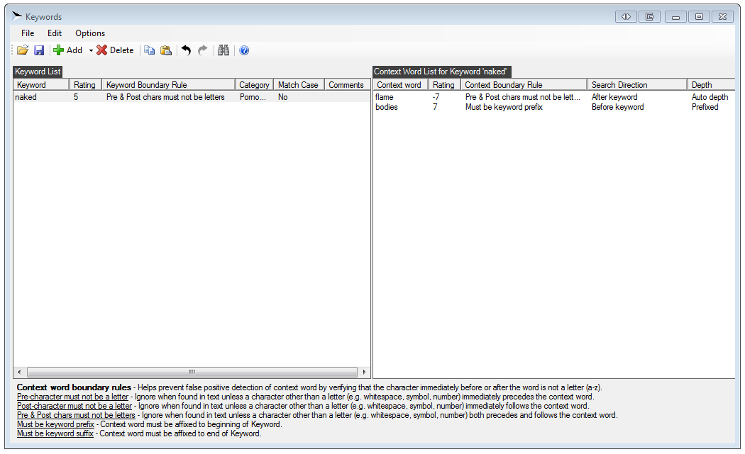 PinPoint Auditor's Contextual Keywords Dialog